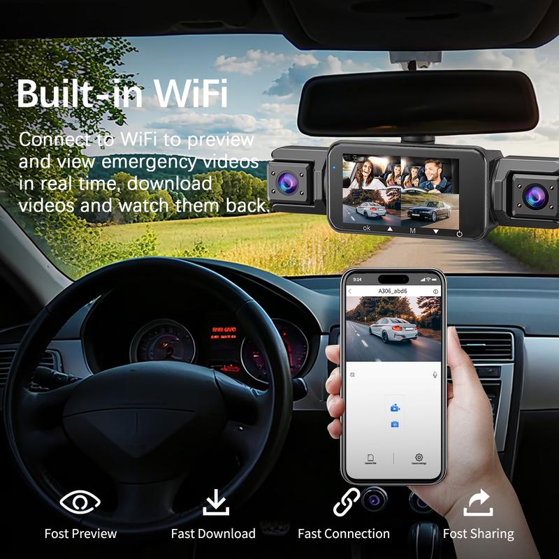 4-Channel Car Dash Cam, 1080P Car DVR with 64GB Memory Card, Night Vision Vehicle Surveillance, 24/7 Parking Mode, HD Screen, Front/Rear/Left/Right Dashcam