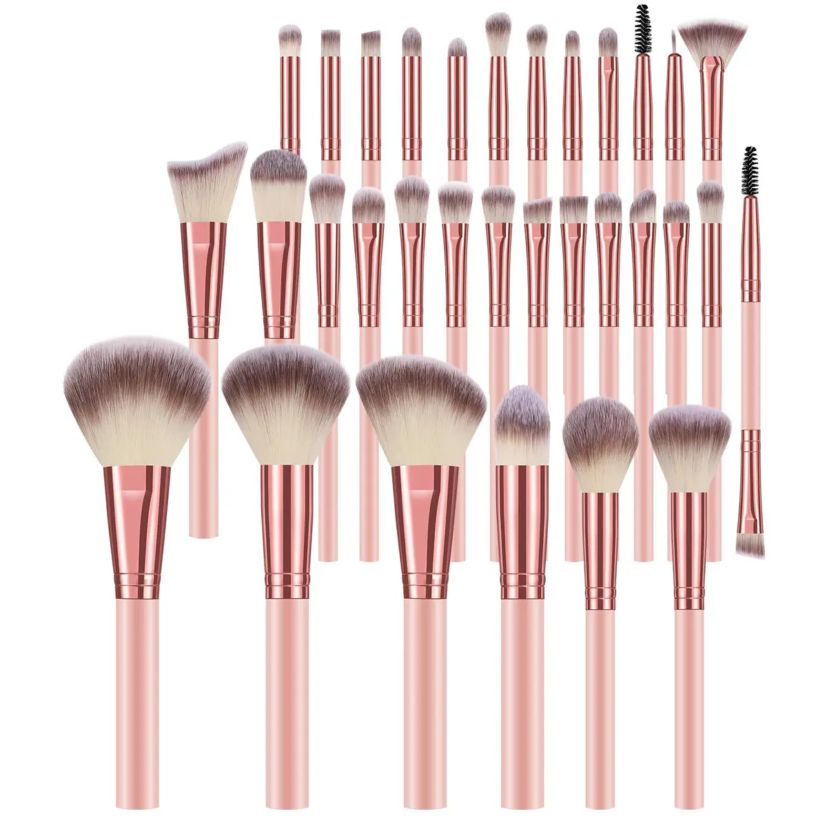 20/25/30-Piece Makeup Brush Set Rose Gold Synthetic Soft Bristles Foundation Powder Concealer Eyeshadow Blush Contour Eyebrow Spoolie Complete Makeup Tools Kit For Beginners Makeup Artists Daily Makeup Application