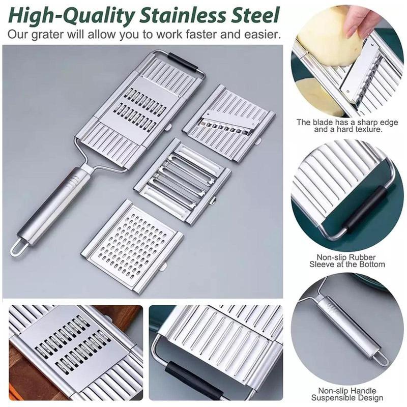 Stainless Steel 4 in 1 Multi-Purpose Vegetable Slicer,with 4 Adjustable Blades for Various Vegetables，An excellent gift choice for Christmas and New Year.