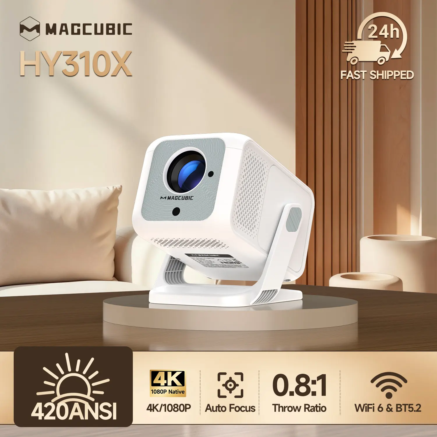 [US warehouse] Magcubic Auto Focus HY310X Projector 420ANSI 4K Videosource Supported Full HD 1080P Android 11 Built-in 5W Speaker BT5.2 Auto Vertical Keystone for Outdoor Theater Stand Mini Portable Projector #TikTokShopBackToSchool