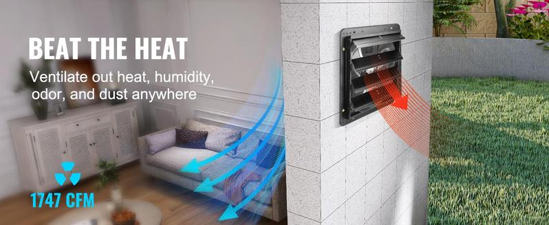 VEVOR Shutter Exhaust Fan, 16'' with Temperature Humidity Controller, EC-motor, 2650 CFM, 10-Speed Adjustable Wall Mount Attic Fan, Ventilation and Cooling for Greenhouses, Garages, Sheds, ETL Listed  With or without a controller