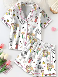 Golden Girl Satin Pajamas Set, Golden Girls Classic Role Printed Lapel Short Sleeve Shorts Pajama Set, Comfortable Wearable Party Gift Homewear, All Seasons Casual Style