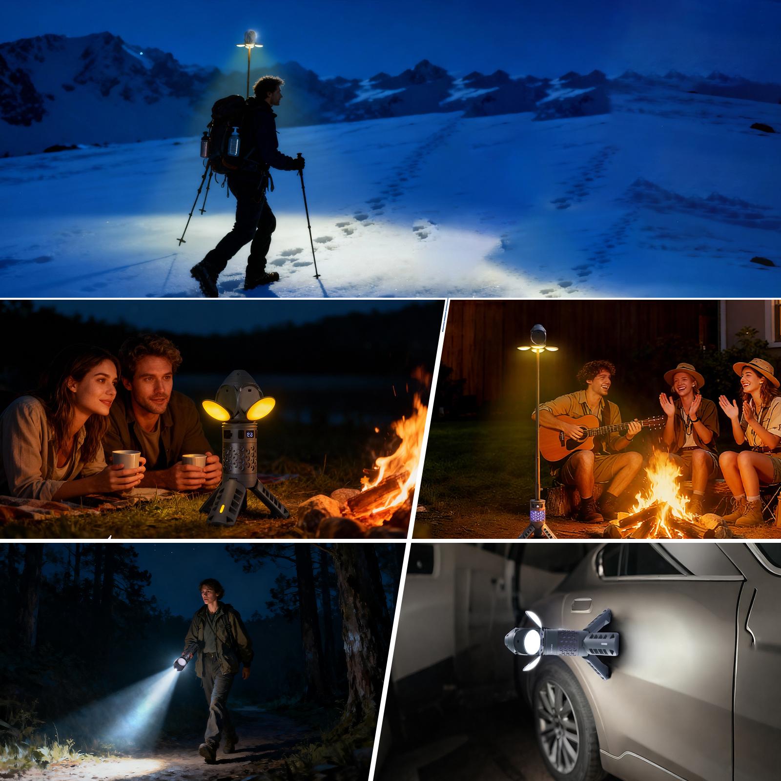 SKYFIRE Portable Camping Light, Telescopic Camping Lantern (with Rechargeable Power Supply), High Lumen Dimmable Magnetic Tent Lamp — Outdoor Work Light for Hiking, Camping, Home Emergencies