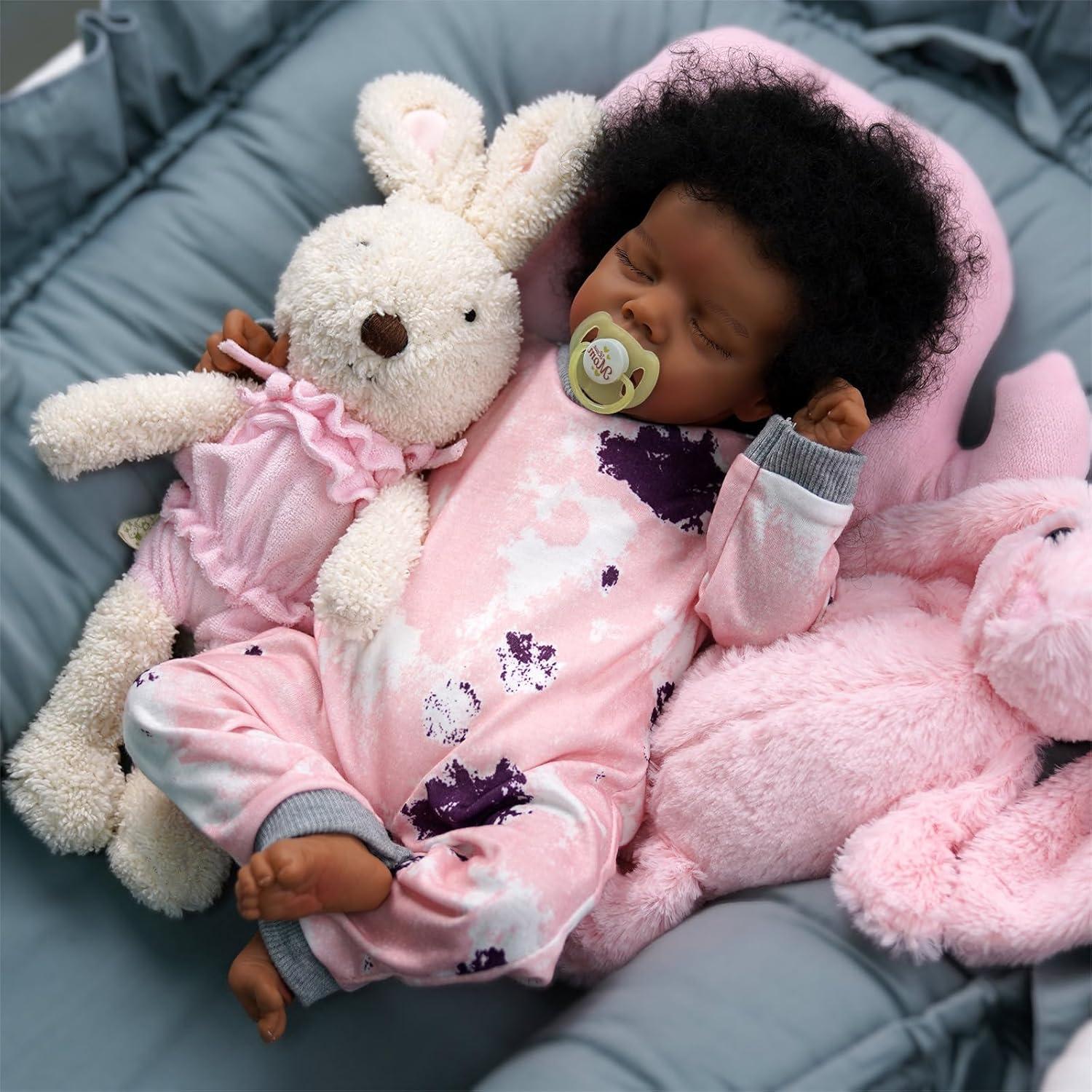 Babeside Newborn Real Life Reborn Baby Doll Dark Skin Black African American Toddler Doll Laney with Cloth Body for Kids Age 3 Rebornbabydoll