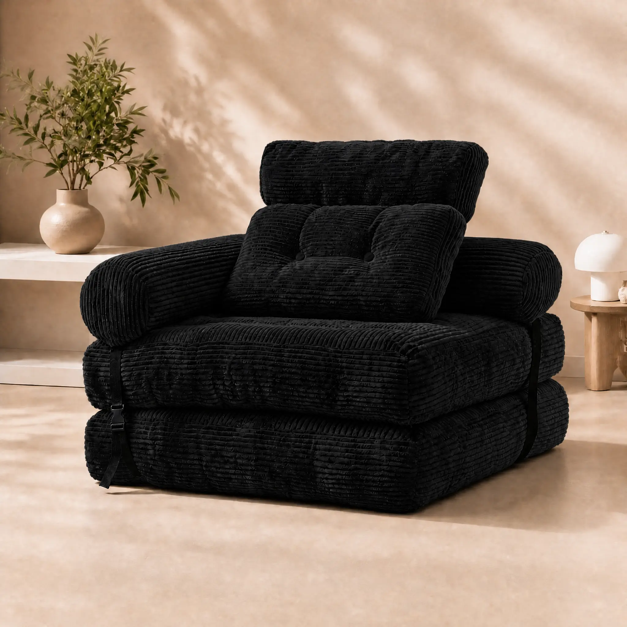 HYRORA TFK L-Shaped Folding Sofa Bed - Compact Apartment Size Couch, 1-Person Convertible Sleeper Chair with High-Density Support Foam, Dual Pillows, Armrest & Carry Handle, Back Support for Small Spaces Living Room Office, Futon Sleeper Sofa, Foldable