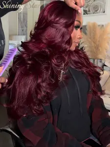 【Blend】180 Density 99J Body Wave Burgundy 13X6 Hd Lace Frontal Human Hair Wigs Brazilian Colored 34" Dark Red Lace Front Wigs Human Hair