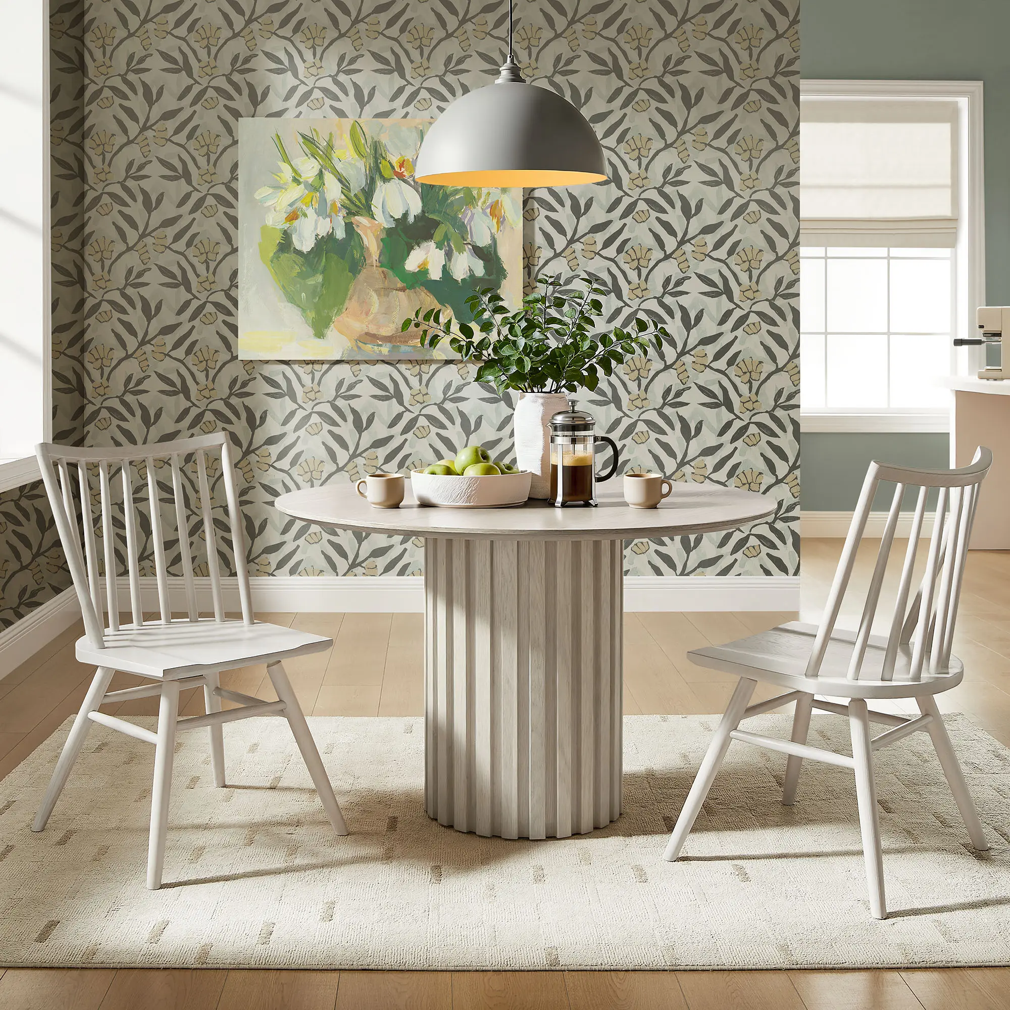 Alvar Spindle-Back Armless Dining Side Chairs (Set of 2, White Wash) - Scandinavian Style, Minimalist Lines, Simple Assembly Required, 500lbs Weight Cap, Wood Table Chairs for Kitchens, Single Seat Option