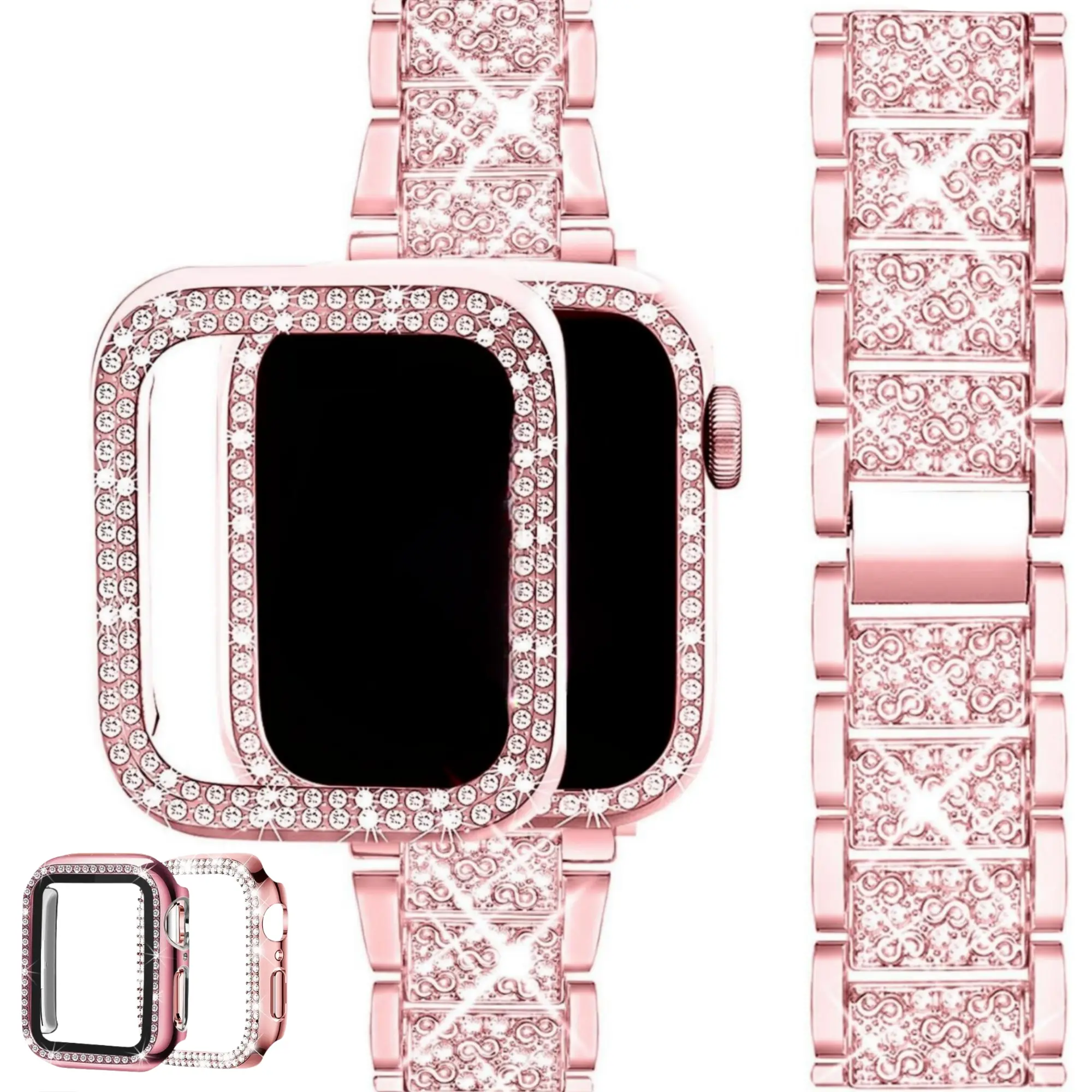 Fashion Adjustable Smartwatch Band & Protective Case Kit for iWatch Series, Includes 1 Watch Strap & 2 Screen Cover Cases, Wearable Tech Accessories