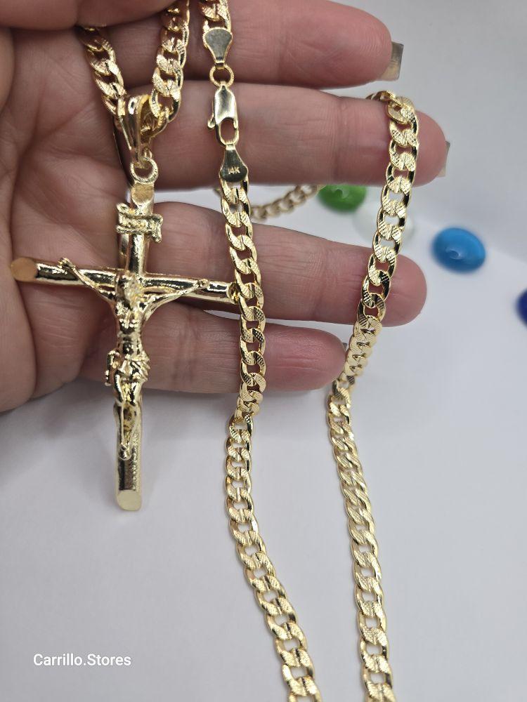 CHRIST ON THE CROSS Fashion  Cuban link style necklace gold-plated 24"inches stamp Big pendant