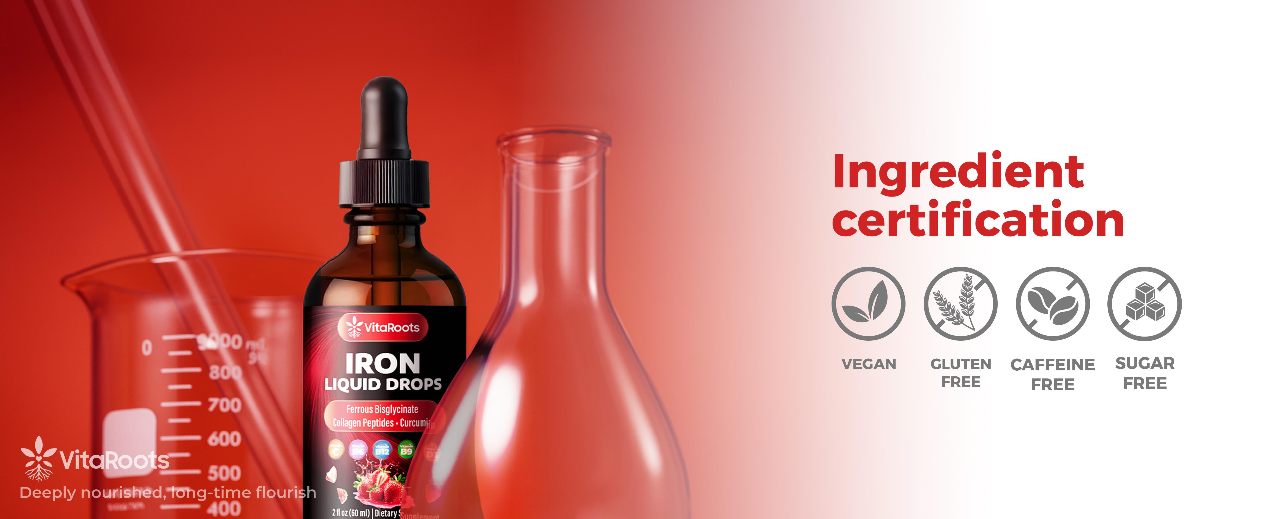 Liquid Iron Drops – Daily Nutrient Blend with Vitamin C, B6, B12, Folic Acid & Collagen Natural Strawberry Flavor | 2 fl oz
