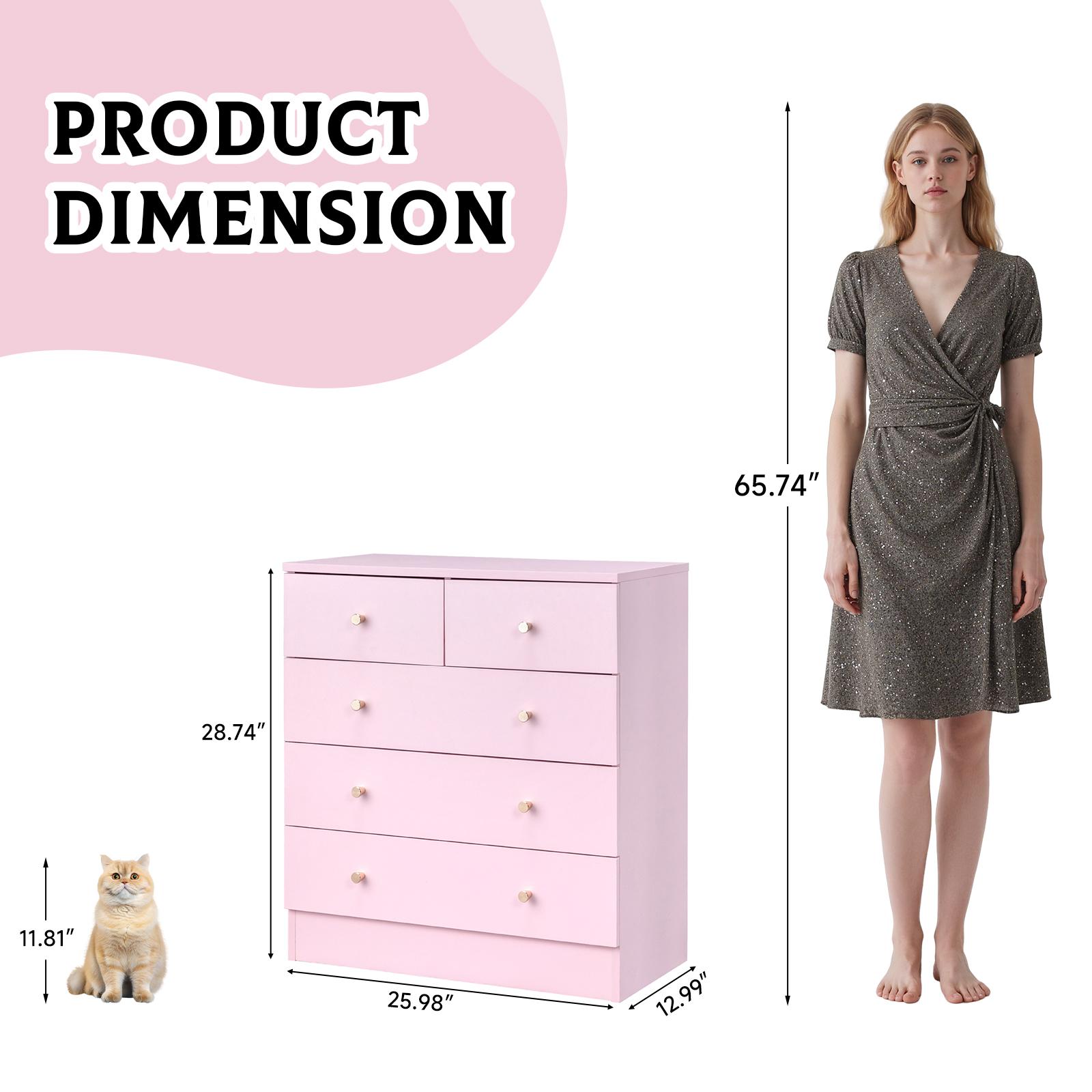 Karlhome Pink 5 Drawer Dresser for Bedroom, Modern Wood Dresser Chest of Drawers, Pink Bedroom Dressers for Girls, Anti-Tipping Device, Rose Gold Metal Handle, Living Room, Entryway, Hallway, Office Karlhome Pink 5 Drawer Dresser for Bedroom, Modern Wood Dresser Chest of Drawers, Pink Bedroom Dressers for Girls, Anti-Tipping Device, Rose Gold Metal Handle, Living Room, Entryway, Hallway, Office