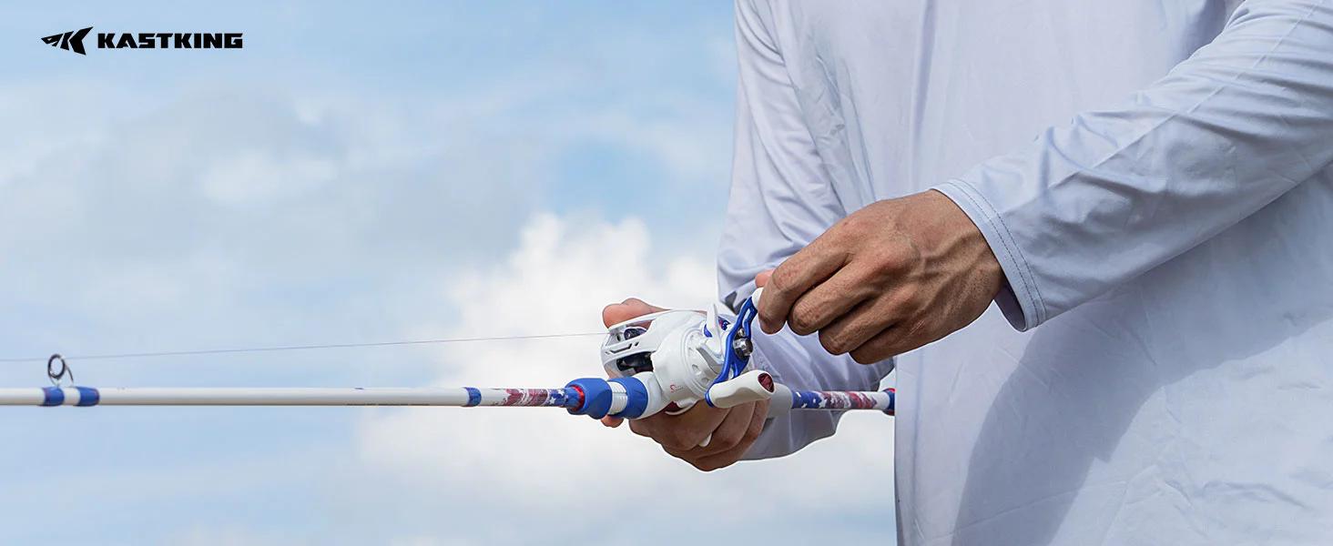 KastKing Patriot Fishing Combo - Special Edition Red White Blue Baitcaster Rod and Reel Combo | 9+1 Bearings Smooth Waterdrop Reel with Dual-Tip Rod KastKing Patriot Fishing Combo - Special Edition Red White Blue Baitcaster Rod and Reel Combo | 9+1 Bearings Smooth Waterdrop Reel with Dual-Tip Rod