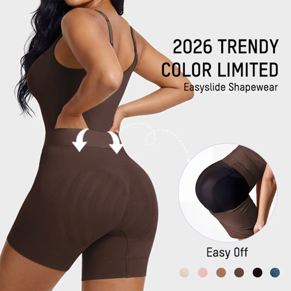 SHECURVE Easyslide Faja Shapewear for Women Tummy Control Butt Lifter Bodysuit with Pull Down Bathroom Design Back Support & Cotton Gusset for New Moms Postpartum & Everyday Wear