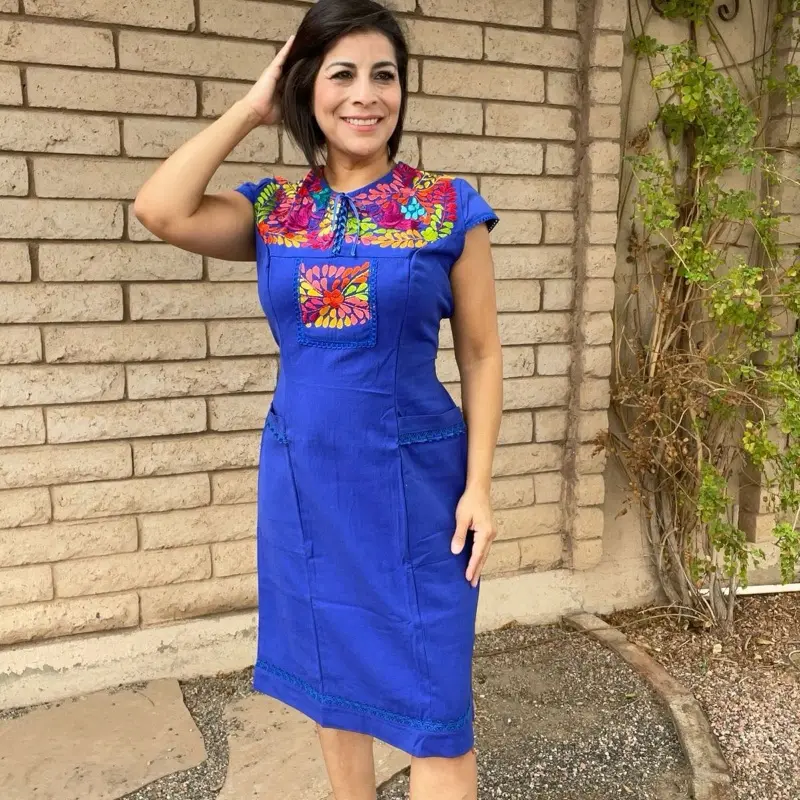 mexican embroidered dresses for women San Antonino Elegant Dress Mexican Embroidery Dresses- S-Xl – Artesanias  Camila main image 1