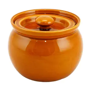 Golden Lion Ceramic Stew Pot Small Brown 350ml - Ideal for Soups, Steaming, and Double Boiling