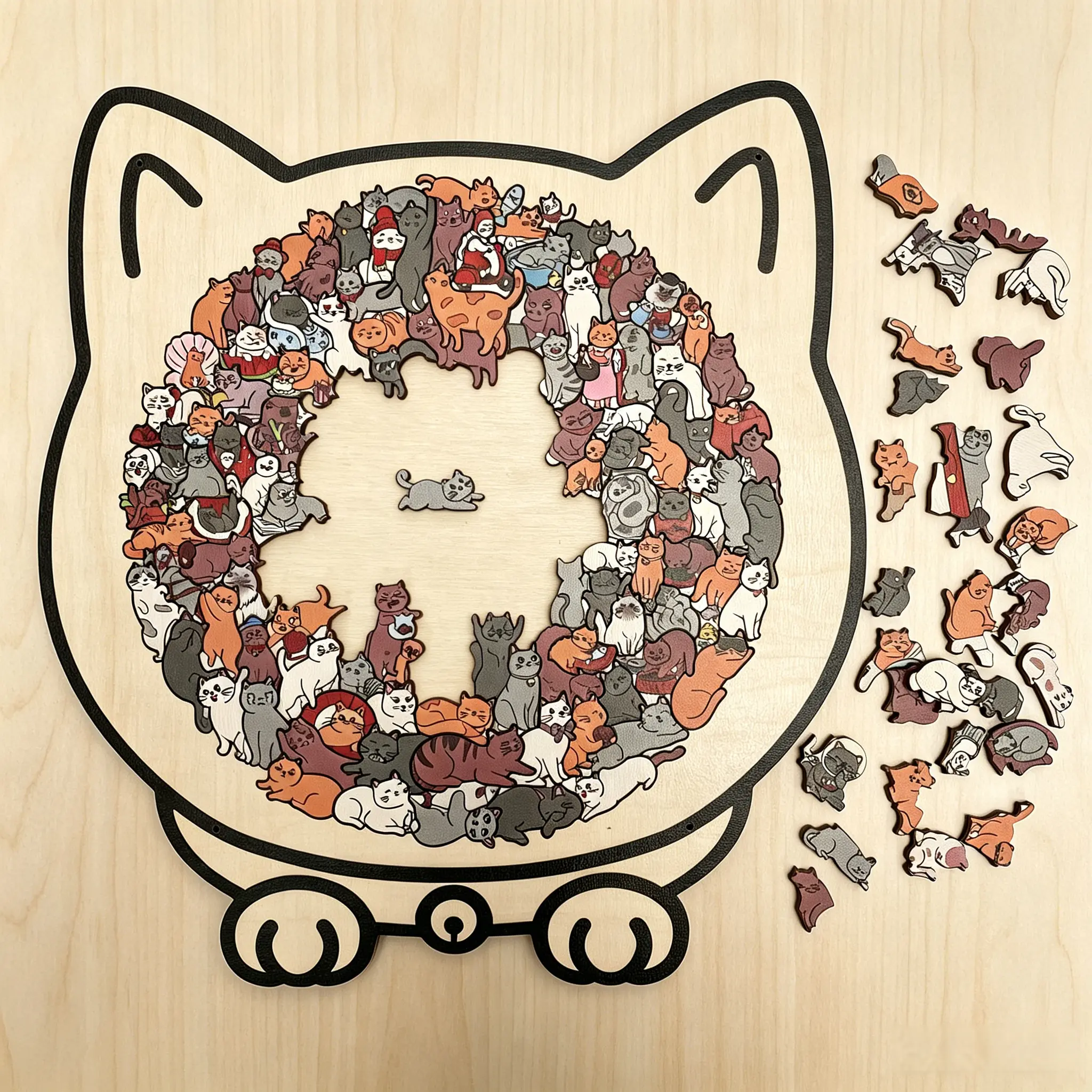 Cat-Shaped Wooden Puzzle Decor, 135-Piece Morandi Colors Adult Mosaic Kit, Unique Cat Lover Gift, Home Decor Tabletop Ornament