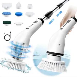 Electric Spin Scrubber Cordless Shower Scrubber with lPX7 Waterproof Brush Multi-Surface UseLong Battery Life 2 Adjustable Speed Extendable Handle 8 Replaceable Brush Heads Multi-Purpose Cleaning Kit forBathroom Kitchen Utensils