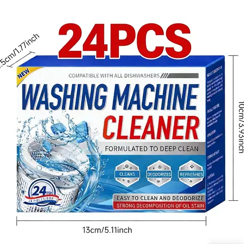 Household Washing Machine Cleaner Tablets - 24 Count, Full Year Supply, Concentrated Powerful Unscented Multi Purpose Cleaning, Odor Control, Deep-Clean Drum Buildup, Residue-Free, Non-Dismantling, Moisture-Proof, for All Washer Types Including HE