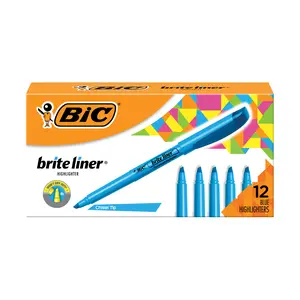 BIC Brite Liner Highlighters, Chisel Tip, 12-Count Pack of Blue Highlighters, Ideal Highlighter Set for Organizing and Coloring