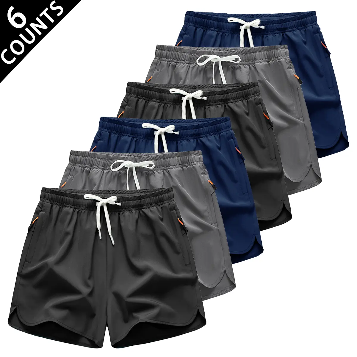 Men’s 6-Piece Quick Dry Activewear Gym Shorts - Above Knee, Lightweight, Breathable, Durable, Adjustable Waistband with Elastic Drawstring, Side Pockets, Loose Fit for Running, Training, Casual Daily Wear | Men’s Clothes Summer Comfort