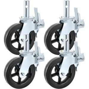 4 Pcs 8" x 2" Heavy-Duty Scaffolding Caster Wheels - 1,100 LBS Capacity Per Wheel | 360° Swivel Rubber Casters with Dual Locking for Scaffolding