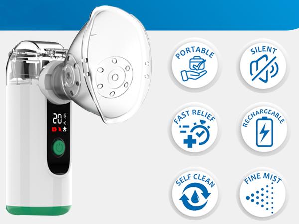 Hand-held Nebulizer for Respiratory System, Portable Nebulizer with Self-Clean Mode, Rechargeable Nebulizer for Home Office Travel