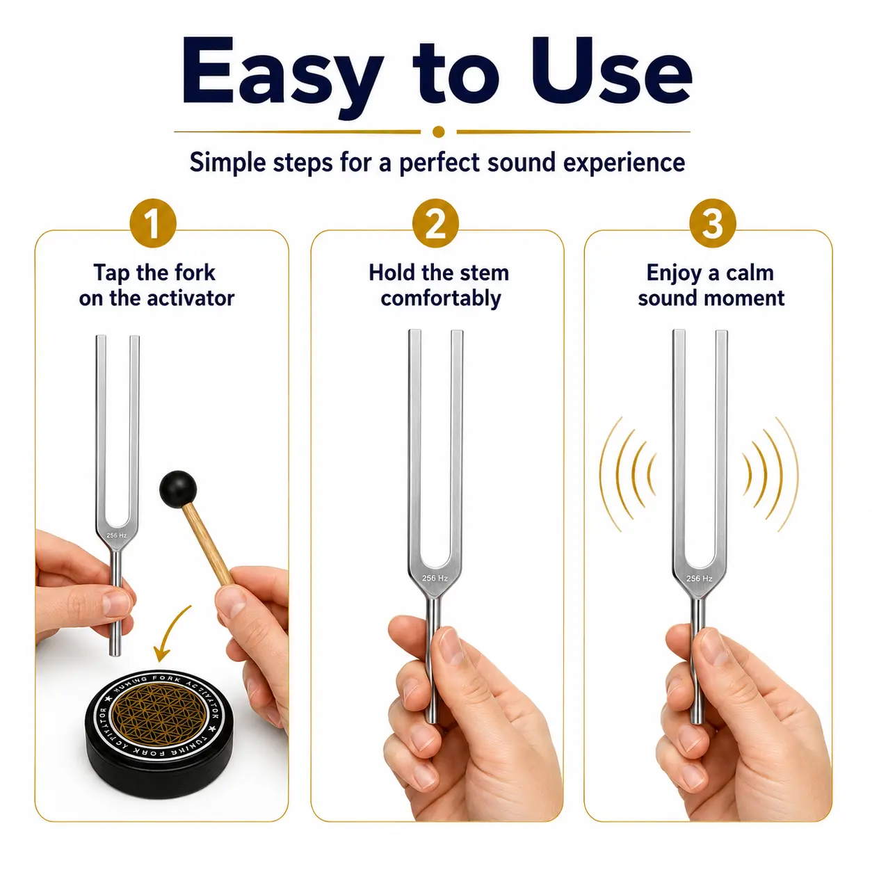 Resonance Sound Healing Tuning Forks Set - 4 Frequencies (128Hz,136.1Hz,256Hz,384Hz) with Hammer, Activator, Boosts Meditation, for Chakra Yoga, Valentine's Day Gift