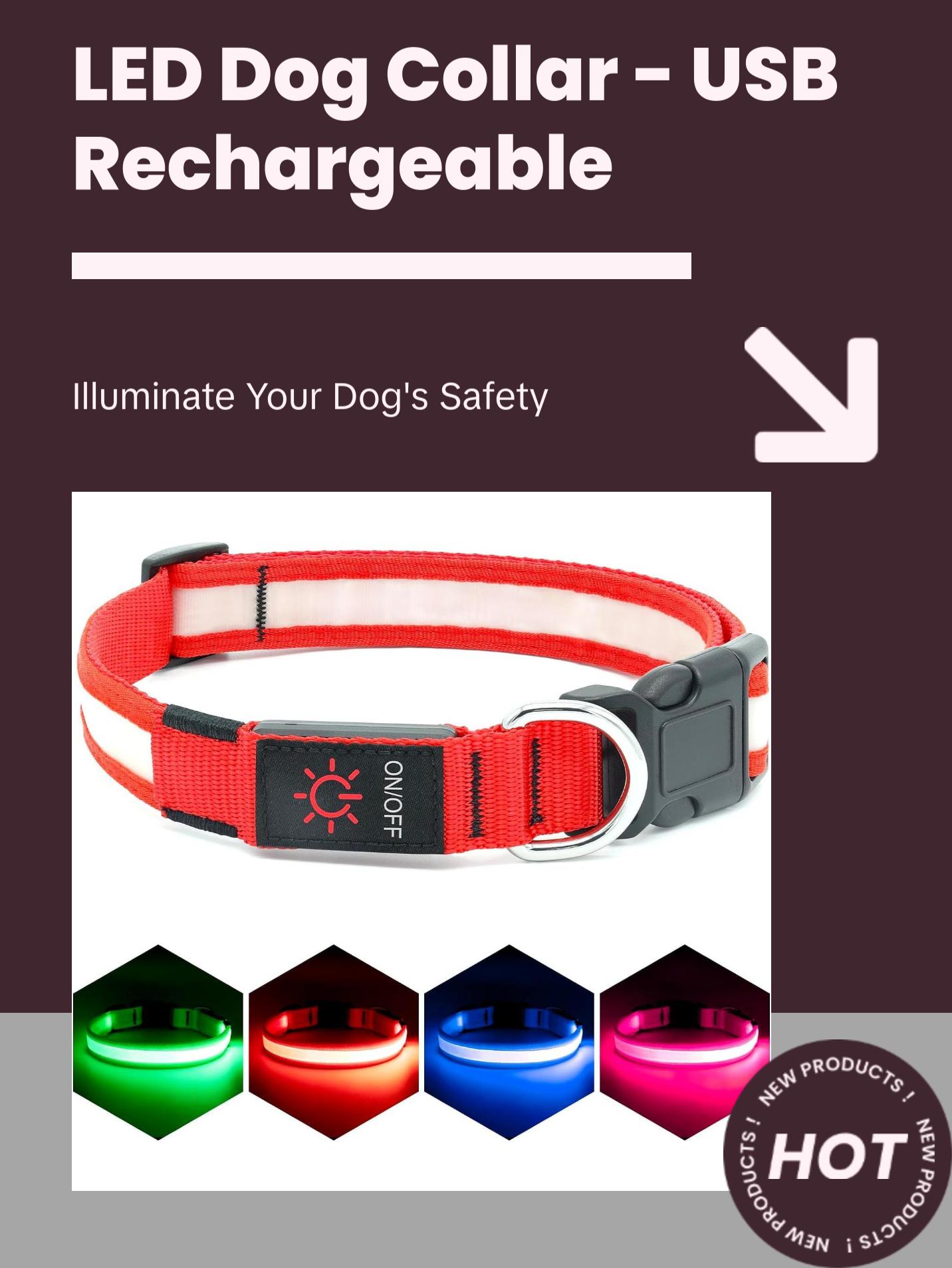 LED Dog Collar, Light up Dog Collar Adjustable USB Rechargeable Super Bright Safety Light Glowing Collars for Dogs