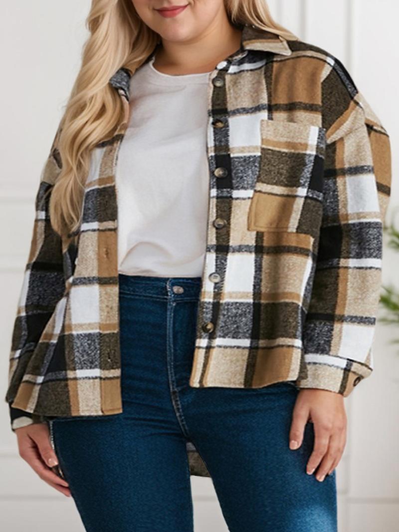 Women's Casual Plaid Shacket Long Sleeve Button Down Flannel Plus Shirts Jacket Coats with Side Pockets 18W-22W Women's Casual Plaid Shacket Long Sleeve Button Down Flannel Plus Shirts Jacket Coats with Side Pockets 18W-22W