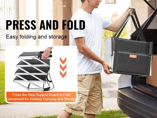 5-Step Folding Dog Steps with Non-Slip Surface ，Heavy-Duty Dog Car Steps, Non-Slip Aluminum Dog Ramp, Portable Pet Ladder with Carry Bag