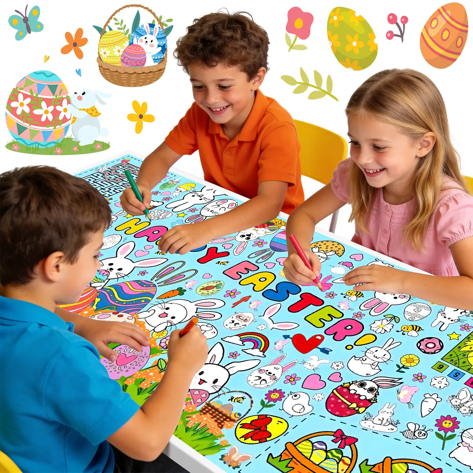 Easter Giant Coloring Poster/Tablecloth - Easter Crafts for Kids - 31 x 72 Inches Jumbo Coloring Banner - Games Gifts Toys for Basket,Activities Treats Party Decorations #SohoChic
