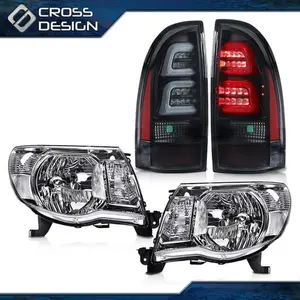CROSSDESIGN Chrome Headlights & 3D LED Tube Bar Tail Lights Lamp Fits 2005-11 Toyota Tacoma