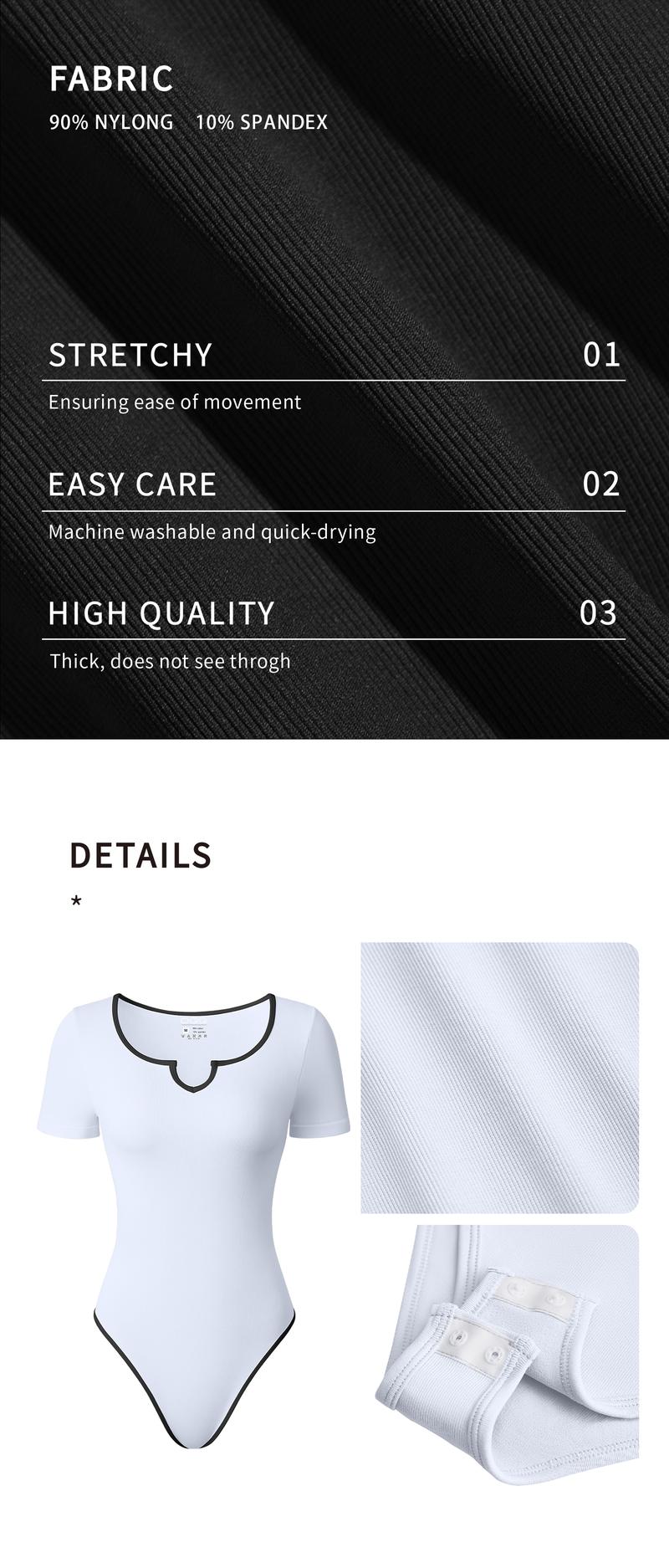 OQQ Womens Bodysuit Women'S Shirt V Neck Ribbed Short Sleeve Tops Bodysuits Streetwear Sexy Bodycon Jumpsuits Shortsleeve