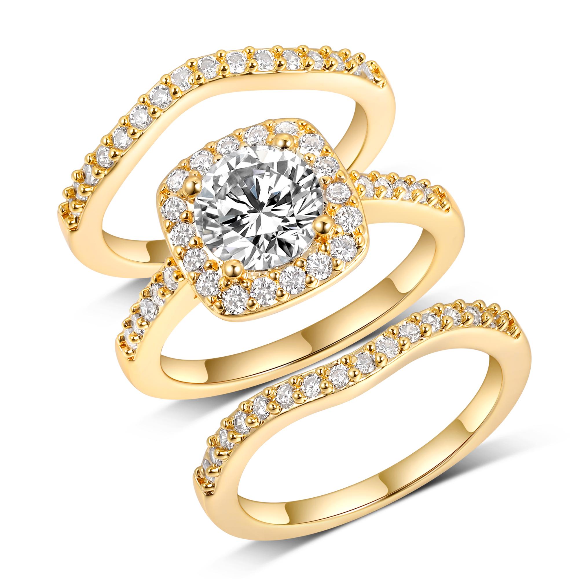 MDFUN 1.5 CT Round Opal Halo 3-in-1 Stackable Set - Elegant Engagement, Vintage Promise, Wedding Matching Rings for Women, Costume Jewelry Gift R-0969