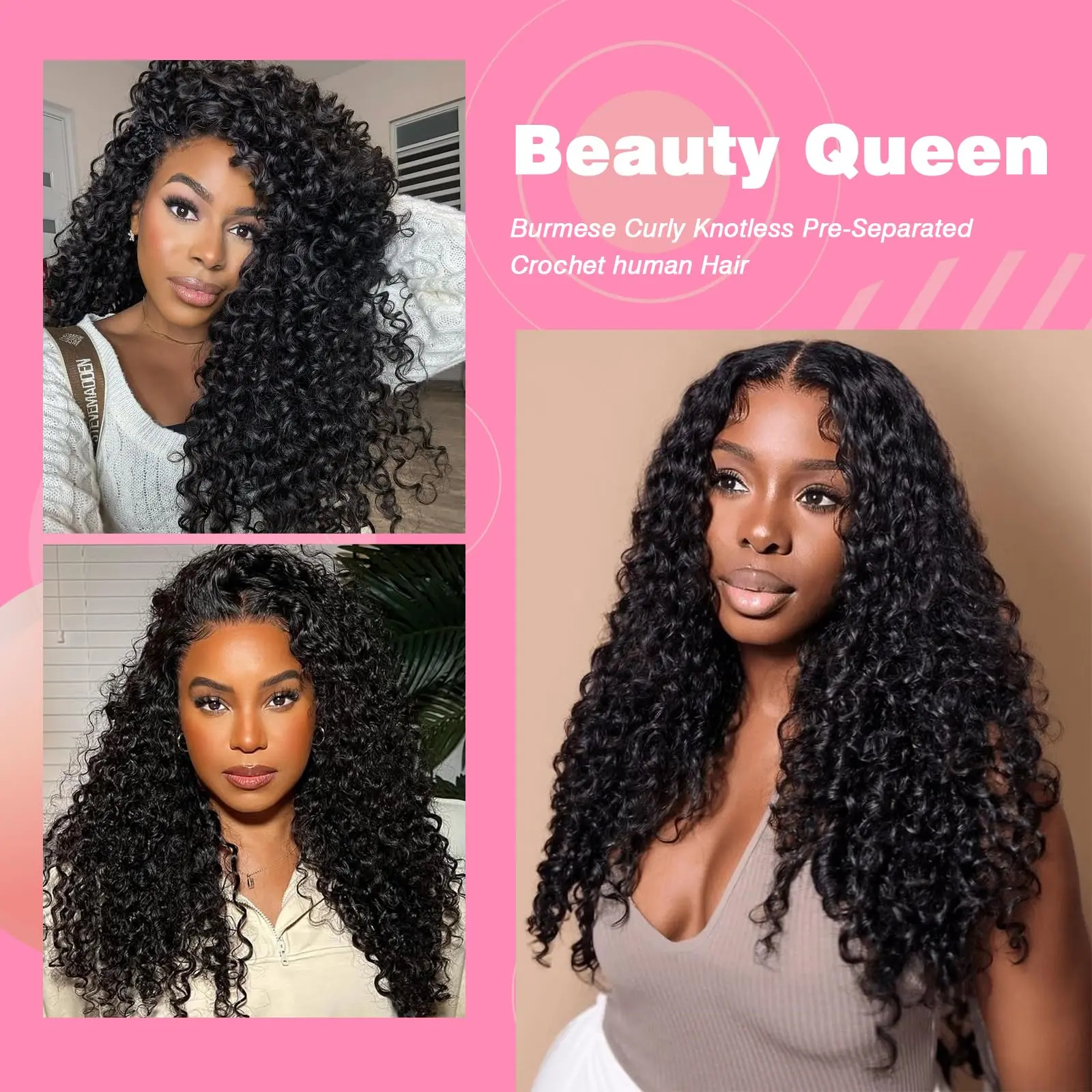 16 Inch Brazilian Virgin Deep Curly Crochet Hair Extensions, 60g Knotless Blonde Hair Extensions Fullness Deep Wave Curly Wavy  main image 2