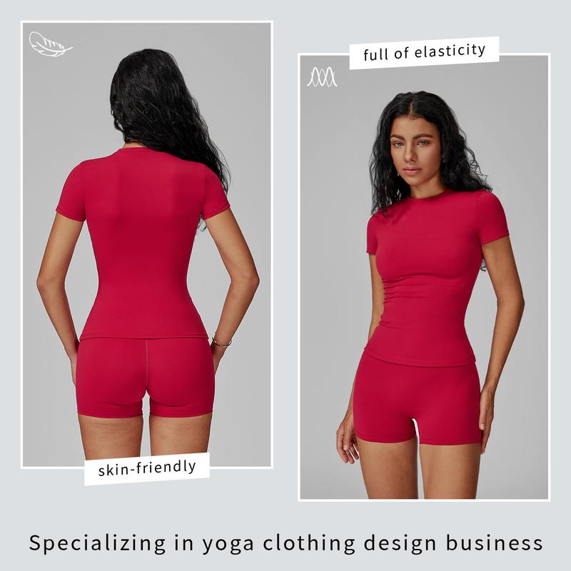 Tenwolf Women's Solid Ribbed Crop T-Shirt & High-Waisted Shorts Set, Quick-Dry for Yoga, Gym, Workouts, Running, Ladies' Sports Apparel for All Seasons, Women's Workout Sets, Women's Workout Clothing, Fitness Clothing, Casual Activewear, Fitness Summer Bo