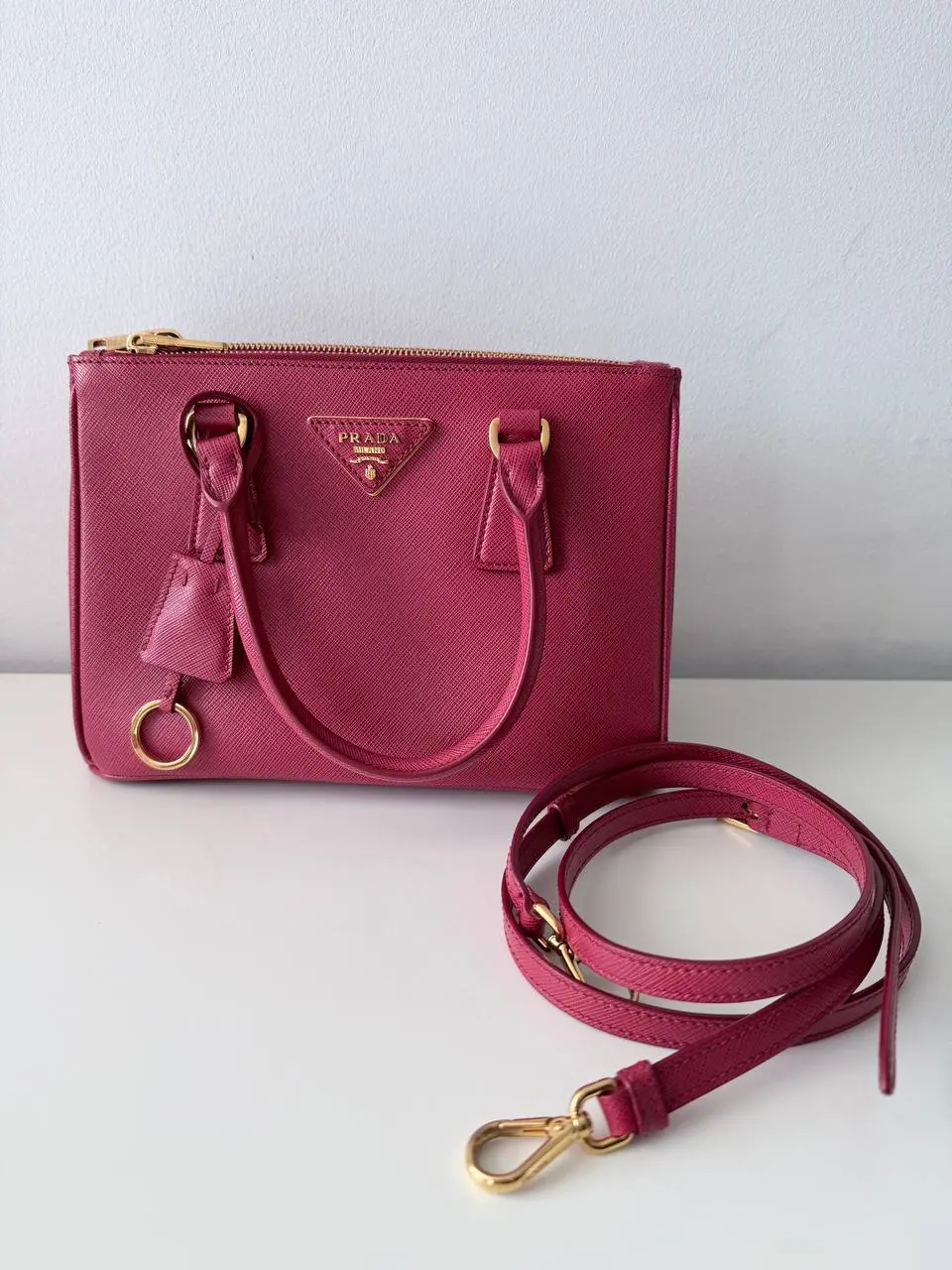 Pre-owned Saffiano leather Tote Bags Prada Double Zip Mini Tote Bag – Pink – Made in Italy