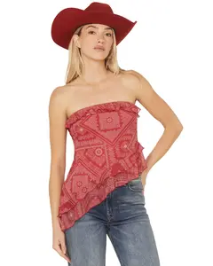 Shyanne Women's Bandana Print Asymmetrical Strapless Top - A2903m775jd