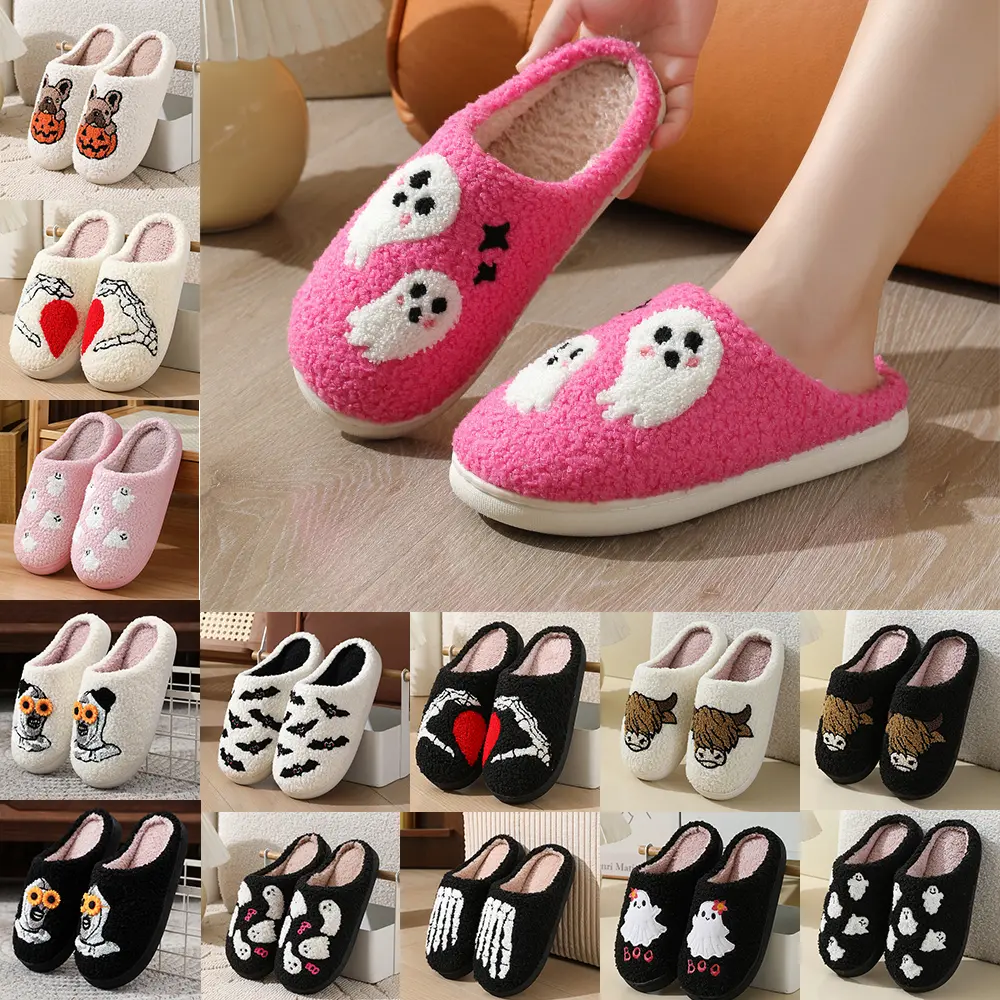 Womens Mens Halloween Slippers Slip-on House Cotton Shoes for Indoor Bedroom