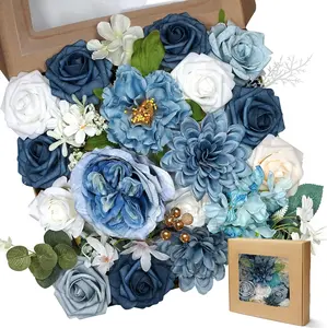 AUSOGO Blue Silk Flowers Bulk Artificial Fake Roses with Stems Combo Dusty Blue for DIY Wedding Bouquets Bridal Shower Centerpieces Home Decorations Table Centerpieces Floral Arrangement home party wedding anniversary holiday flowers