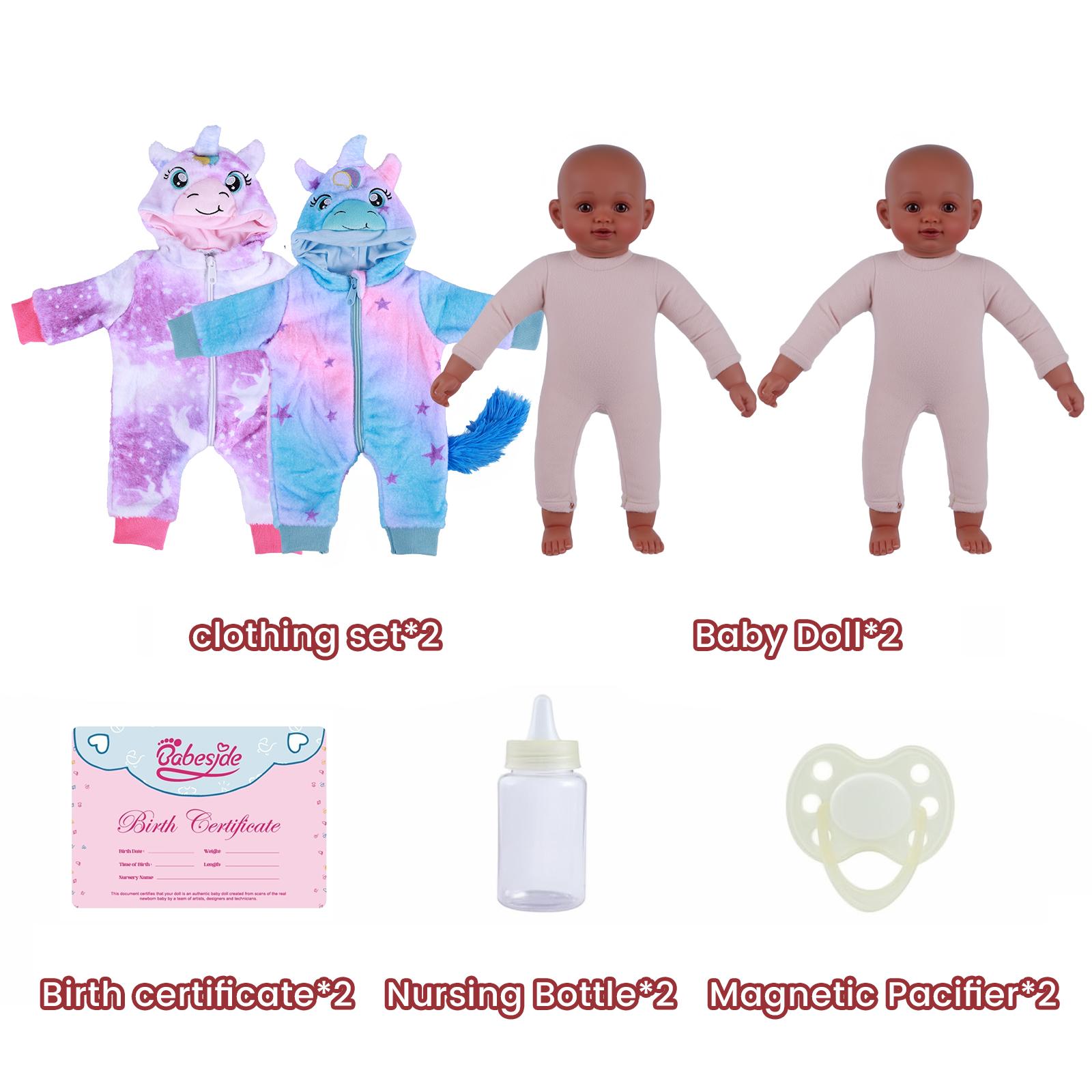 BABESIDE Twins Reborn Baby Dolls 17Inch Realistic Newborn Baby Dolls Real Life Soft Body Reborn Baby with Toy Accessories Gift Set for Kids Age 3+ Christmas New Year's Gifts Collectible Dolls