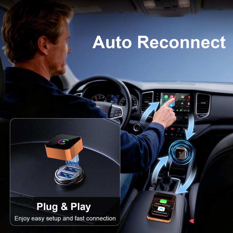 Mini Orange Cube Pro 3.0 Wireless CarPlay & Android Auto Adapter 2026– Plug & Play, Fast Auto-Reconnect