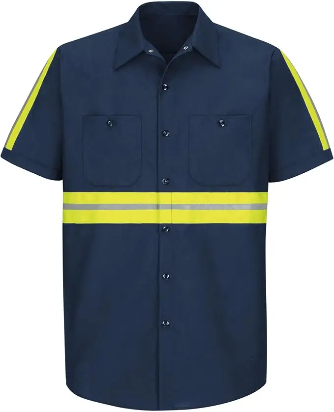 Yellow Silver Enhanced Visibility Work Shirt Short Sleeves for Men 52% Cotton 48% Poly Blend,Right Left Open Pocket, Pen Stall