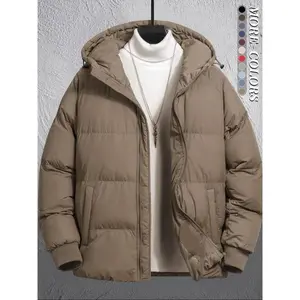 Men's Plain Pocket Zip Up Thick Warm Hooded Puffer Coat, Regular Fit Long Sleeve Padded Winter Coat, Menswear, Cold Weather Gear, Mens Clothing, Jackets for Men, Jackets, Men's Clothing