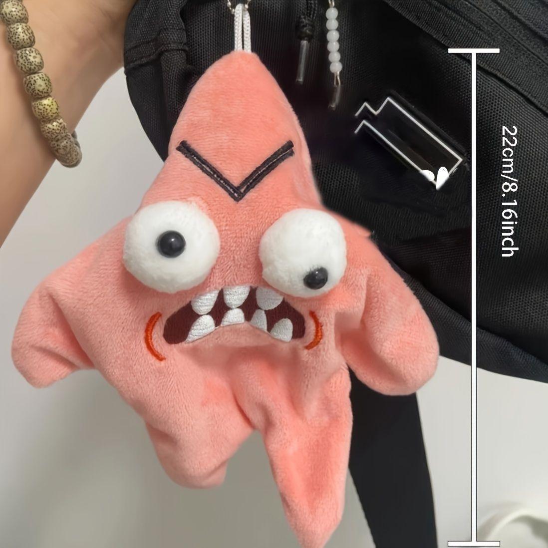 Grumpy Starfish Plush Toy - Soft Pink Starfish with Expressive Eyes and Sharp Teeth GREAT FOR GIFT!