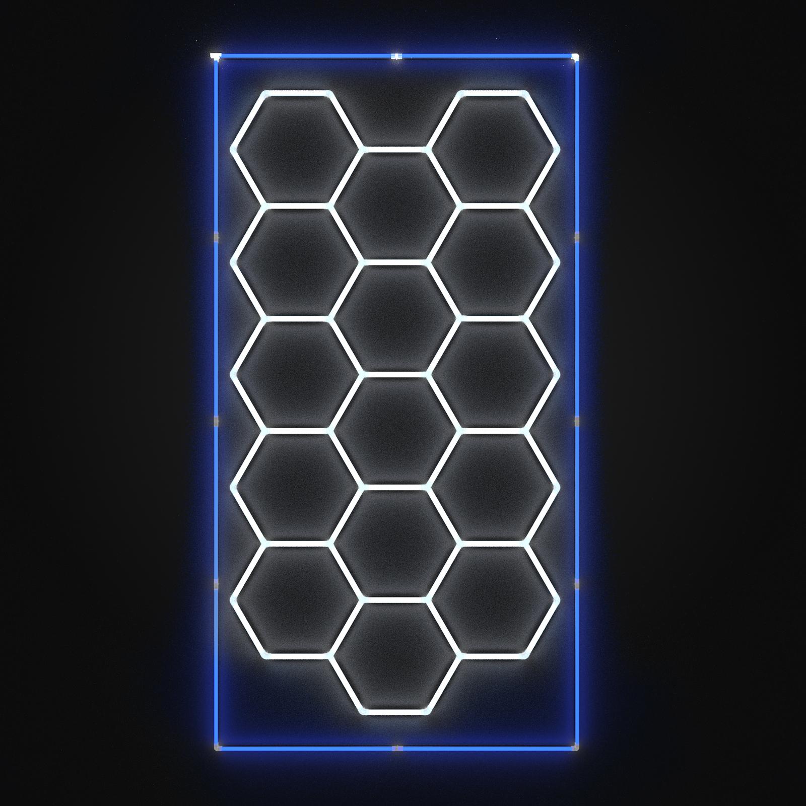 HYPERLITE All-New Creative Design 624W Hexagon DIY LED Garage Light 62400LM Honeycomb Ceiling Lighting System with Colorful Outer Frame 15-Grid DIY Plug-in Setup for Car Detailing Shops Basements Warehouses SpringGlowUp Upgraded Build