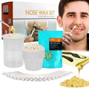 Painless Nose Wax Kit for Hair Removal, Face Nose and Ear Hair Removal Waxing Kit For Men Women, Beginner Tool Set with 50g/1.8oz Wax Beads, 20x Applicators, 10x Paper Cups, 8x Mustache Guards, 2-Minute Easy to Use - Hot Water & Microwave