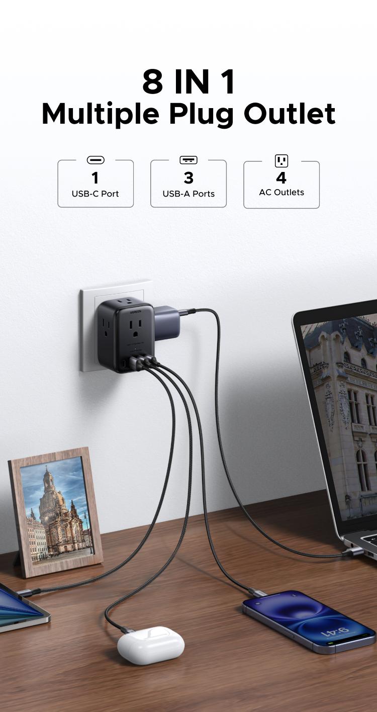 UGREEN USB-C Charging Station with AC Outlet, Nexode 8-in-1 Power Strip for Home and Office, with 4 AC, 1 USB C & 2 USB A for MacBook Pro/Air, iPad, iPhone 17 16，TikTokShopBlackFriday ,TikTokShopHolidayHaul