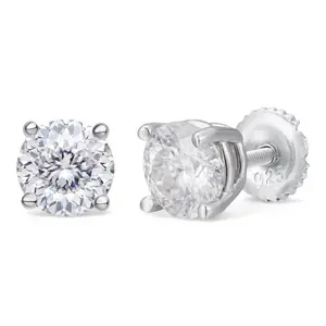 MOISSANITE Portuguese Cut - 100 Facets Each Stone - Solitaire Stud Earrings - 925 Silver - 5mm-8mm - 1-4ct