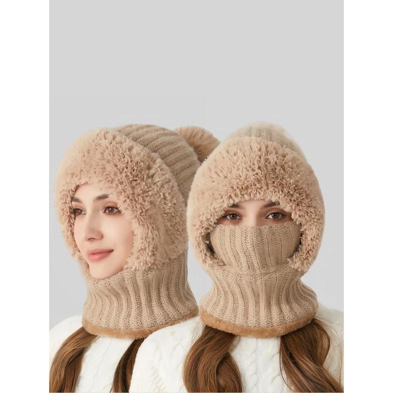 Women's Solid Color Pom Pom Decor Beanie Hat, Casual Warm Thickened Knit Hat for Fall & Winter, Fashion Accessories for Women & Girls Bonnet With Bunny Ears Bonnet Women's Solid Color Pom Pom Decor Beanie Hat, Casual Warm Thickened Knit Hat for Fall & Winter, Fashion Accessories for Women & Girls Bonnet With Bunny Ears Bonnet